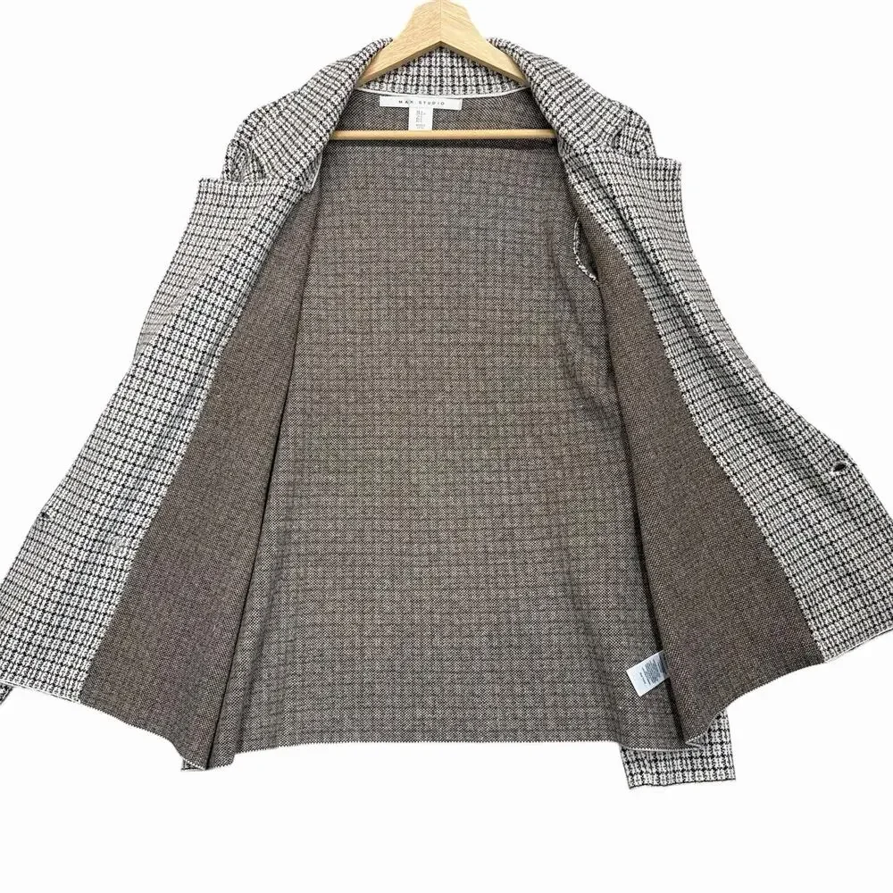 Max Studio Womens Blazer Jacket Sz L Brown Black White Houndstooth Double Breast